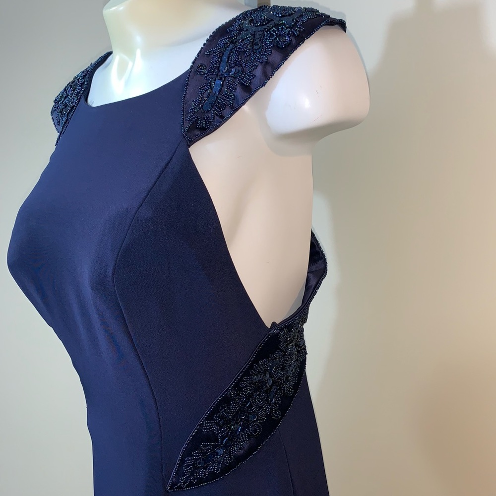 Navy sequin accent floor length dress